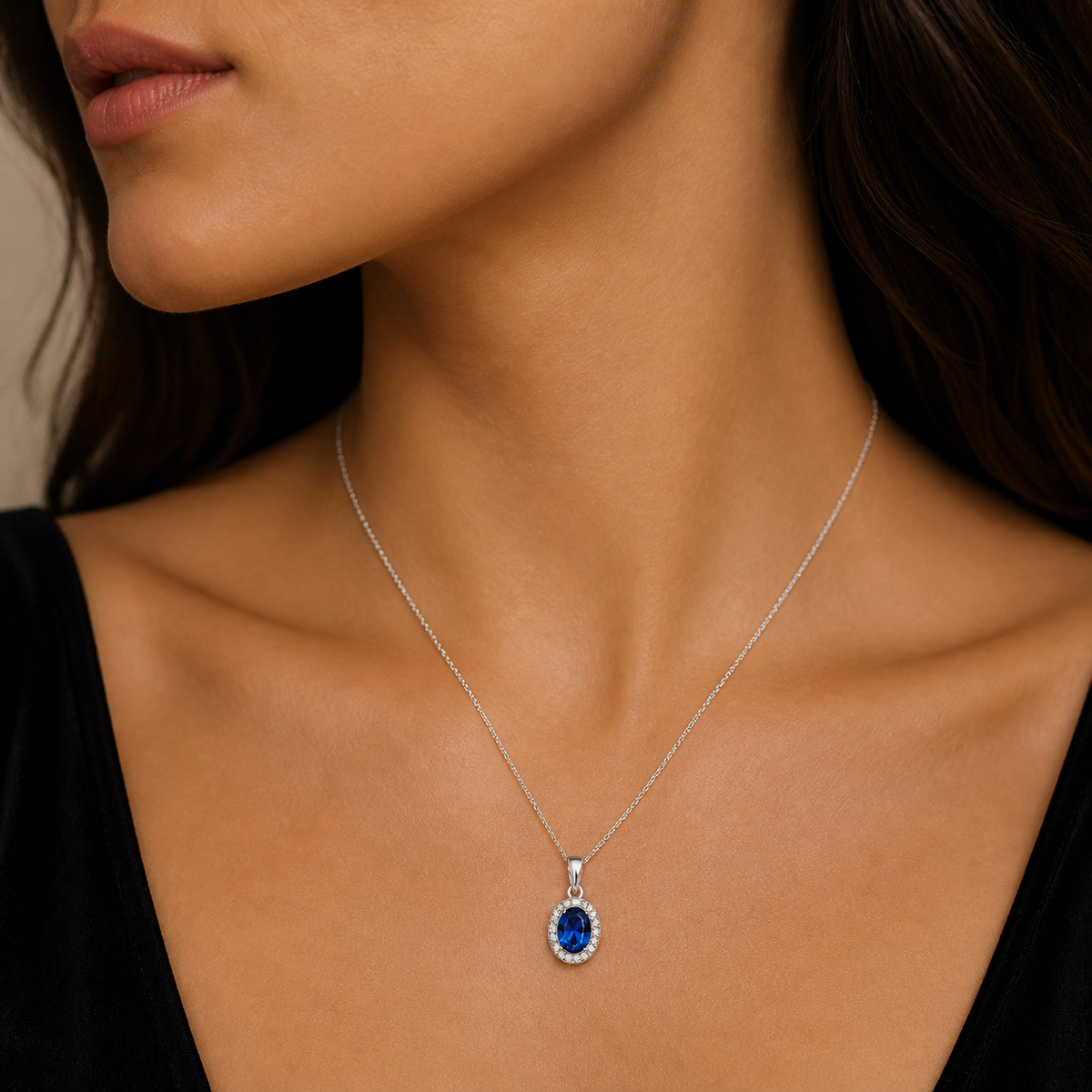Oval Sterling Silver Sapphire Pendant Hallmarked British Made All Chain Lengths