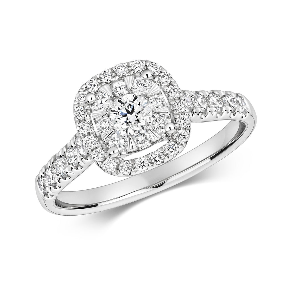 Natural Diamond Cushion Halo Ring 18ct White Gold Hallmarked Sizes J - Q