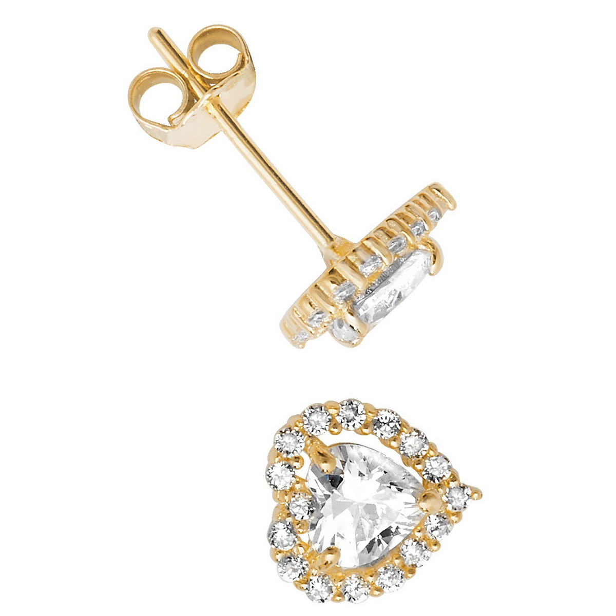 Halo Heart Stud Earrings 9ct Yellow Gold 375 Hallmarked Brand New Boxed