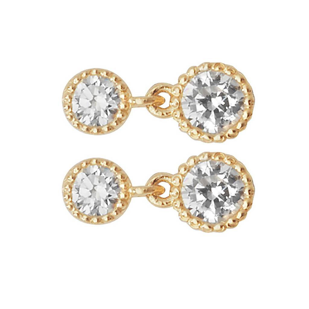 Flush 2 Stone Drop Earrings 9ct Yellow Gold 375 Hallmarked Brand New Boxed