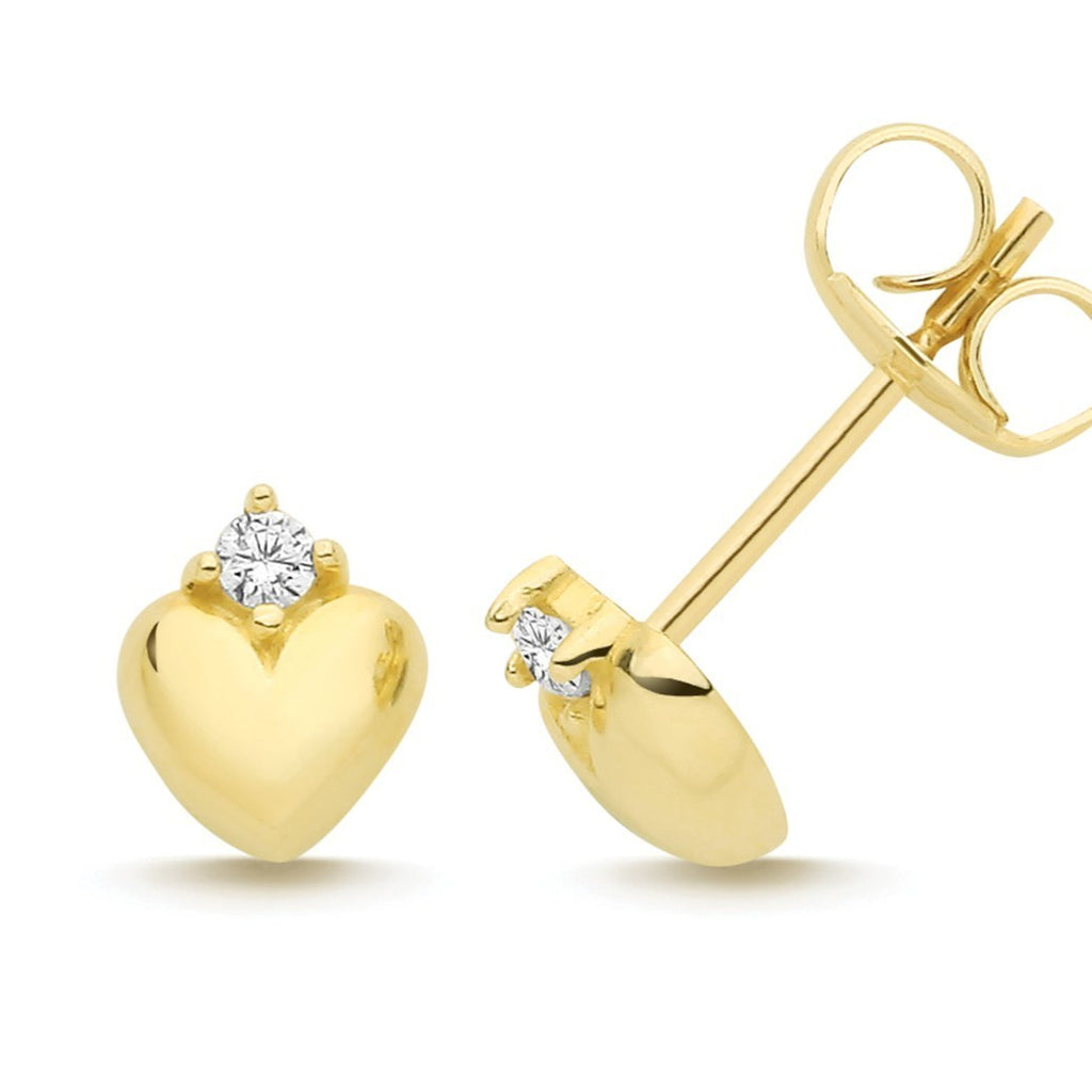 Prong Set Heart Stud Earrings 9ct Yellow Gold 375 Hallmarked Brand New Boxed