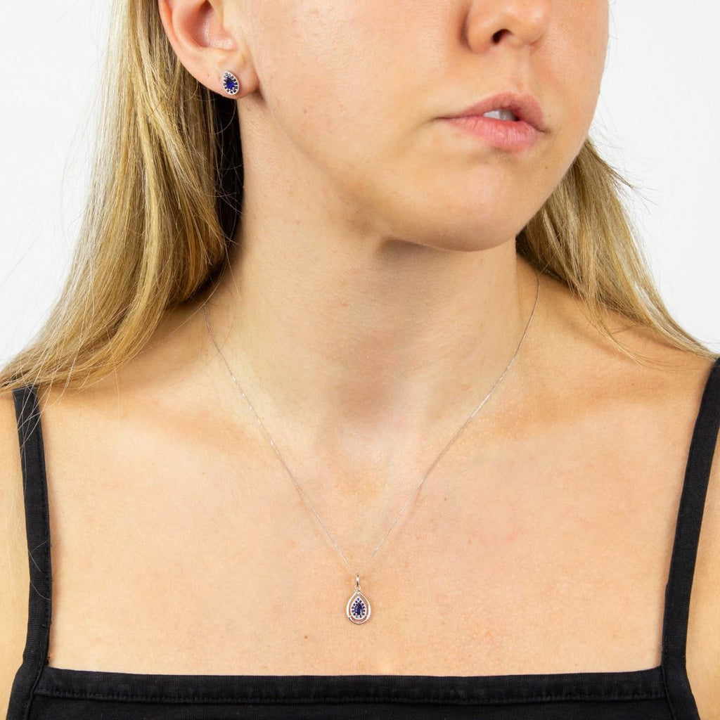 Teardrop Sapphire Pendant 9ct White Gold 375 Hallmarked British Made Brand New
