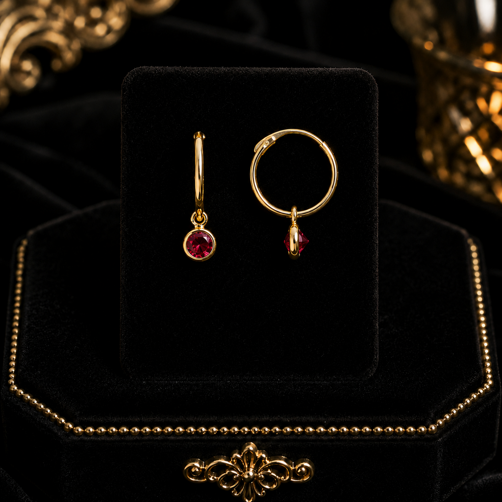 Hinged Sleeper Ruby Hoop Earrings 9ct Yellow Gold 375 Hallmarked Brand New