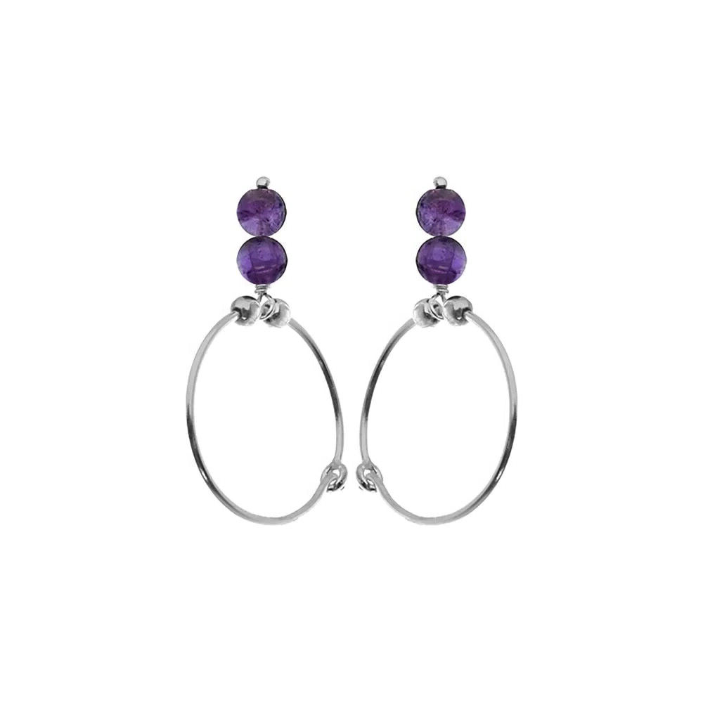 Amethyst Double Drop Hoop Earrings Sterling Silver 925 Hallmark Brand New Boxed