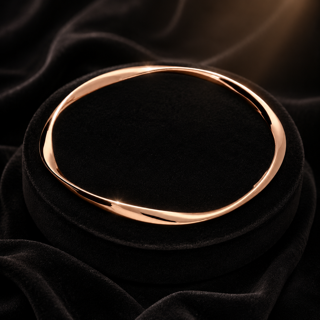 18ct Rose Gold Crossover Bangle On Sterling Silver British Made Hallmarked