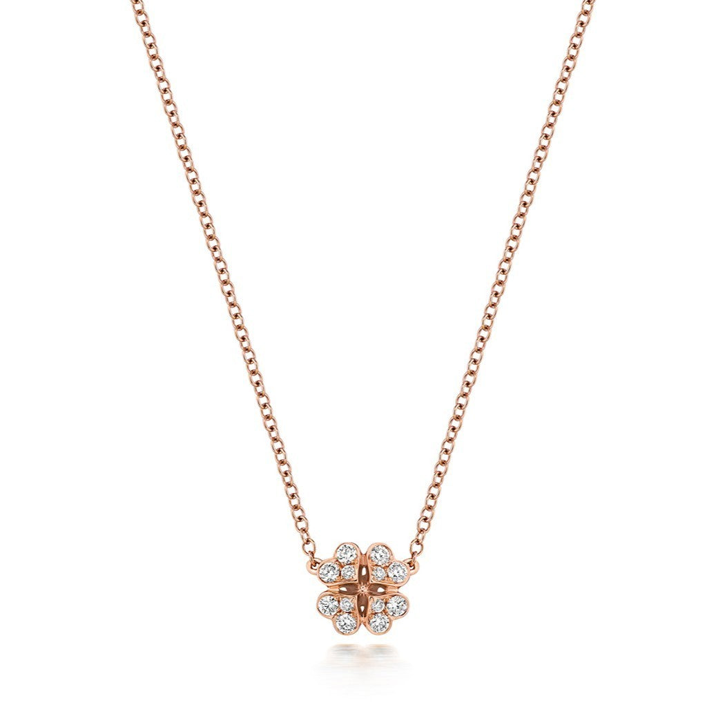12 Natural Diamond Clover Necklace 18ct Rose Gold Hallmarked British Made