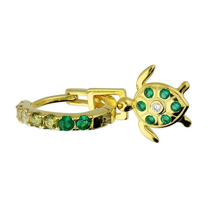 Emerald Turtle Huggie Hoop Earrings 18ct Yellow Gold Plated Hallmark Brand New