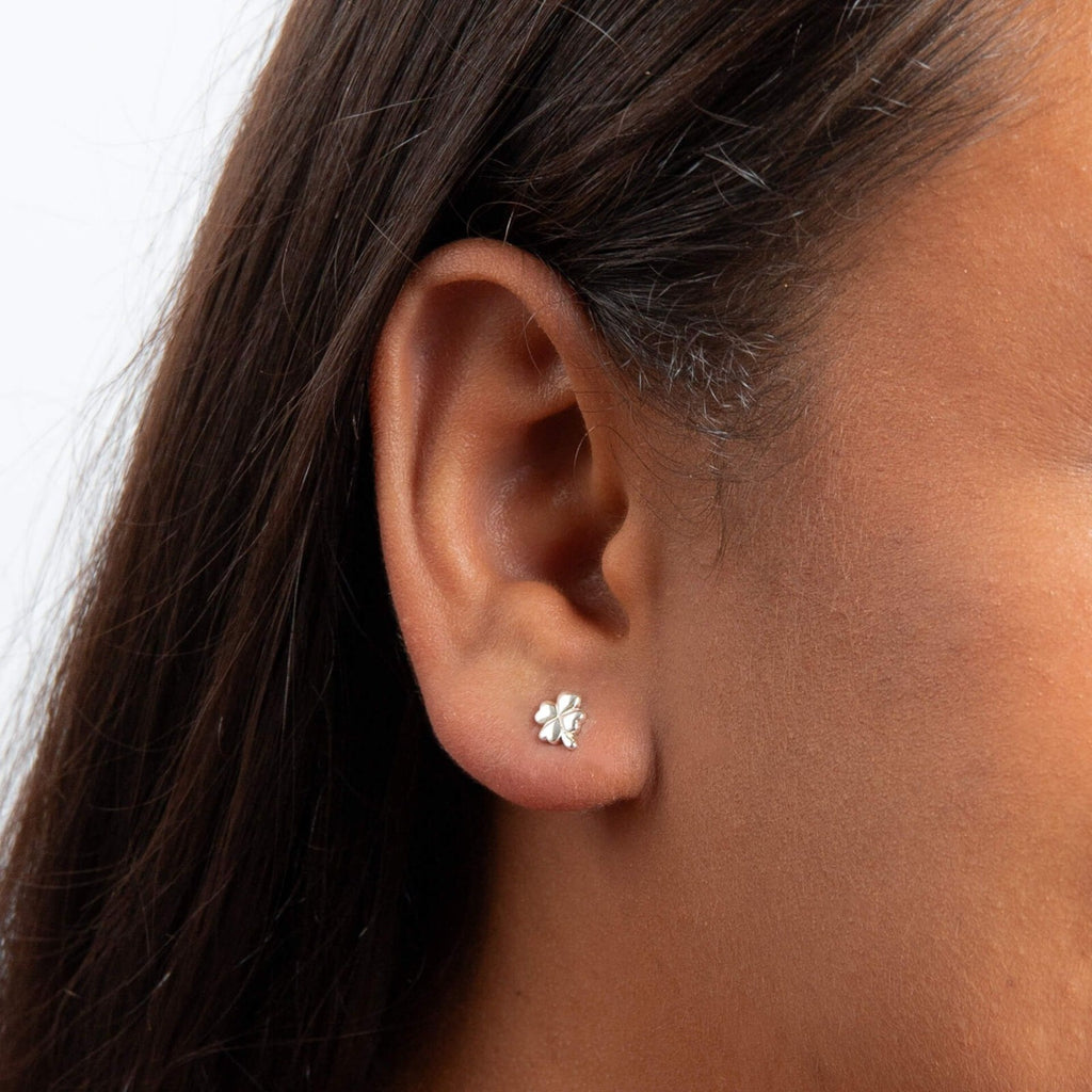 Four Leaf Clover Stud  Earrings Sterling Silver 925 Hallmarked Brand New Boxed