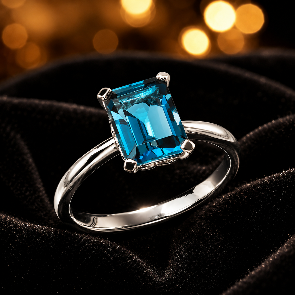 9ct White Gold London Blue Topaz Solitaire Ring 375 Hallmarked Sizes L - Q