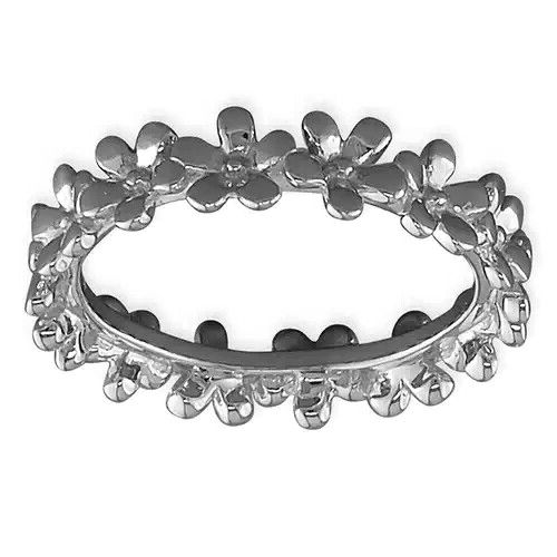 Rhodium Plated Floral Band Ring Sterling Silver 925 Hallmarked Size M - S