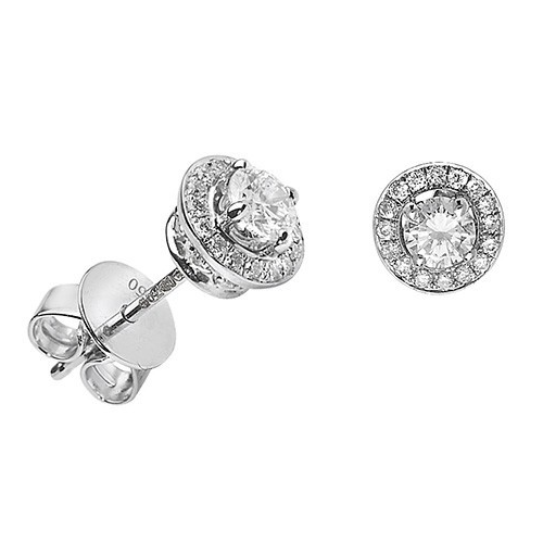 17 Natural Diamond Stud Halo Earrings 18ct White Gold Hallmarked British Made