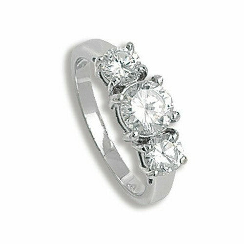 Sterling Silver Three Stone Ring Trilogy Engagement 925 Hallmarked Size L - U