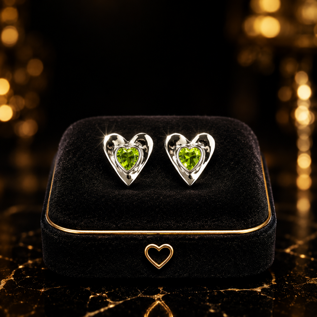 Peridot Heart Stud Earrings Sterling Silver 925 Hallmarked Brand New Boxed