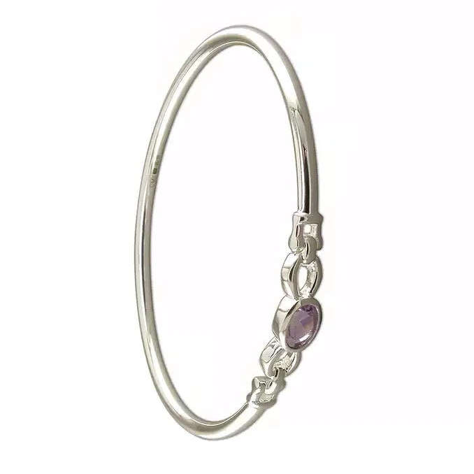 Oval Amethyst Loop Bangle Sterling Silver 925 Hallmark British Made Brand New