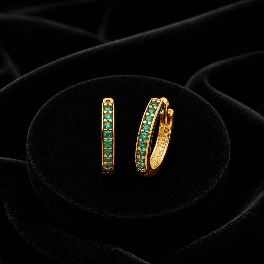 9ct Yellow Gold Emerald Hoop Earrings British Made 375 Hallmark Brand New Boxed