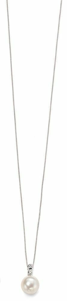 Natural Freshwater Pearl & Diamond Pendant White Gold Hallmarked British Made