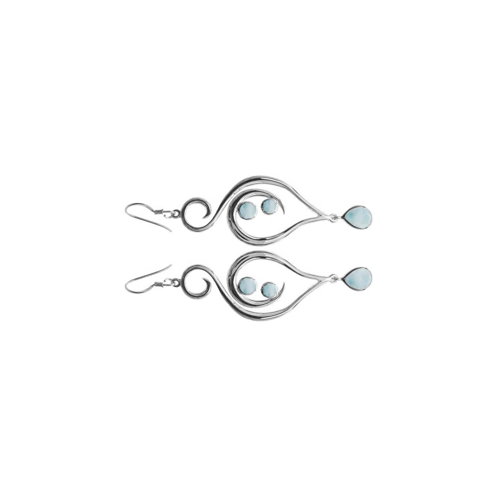 Natural Larimar Large Swirl Earrings Sterling Silver 925 Hallmarked British Made