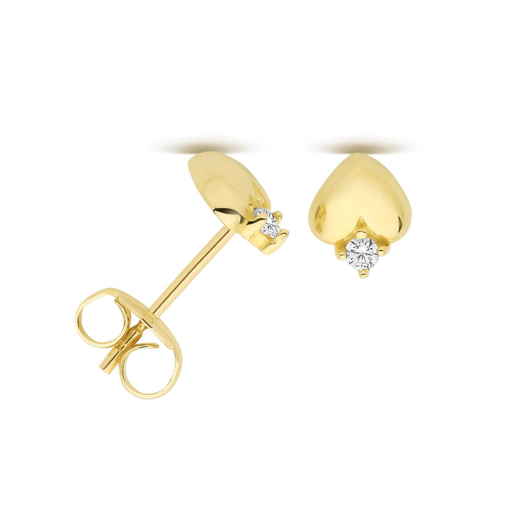 Prong Set Heart Stud Earrings 9ct Yellow Gold 375 Hallmarked Brand New Boxed