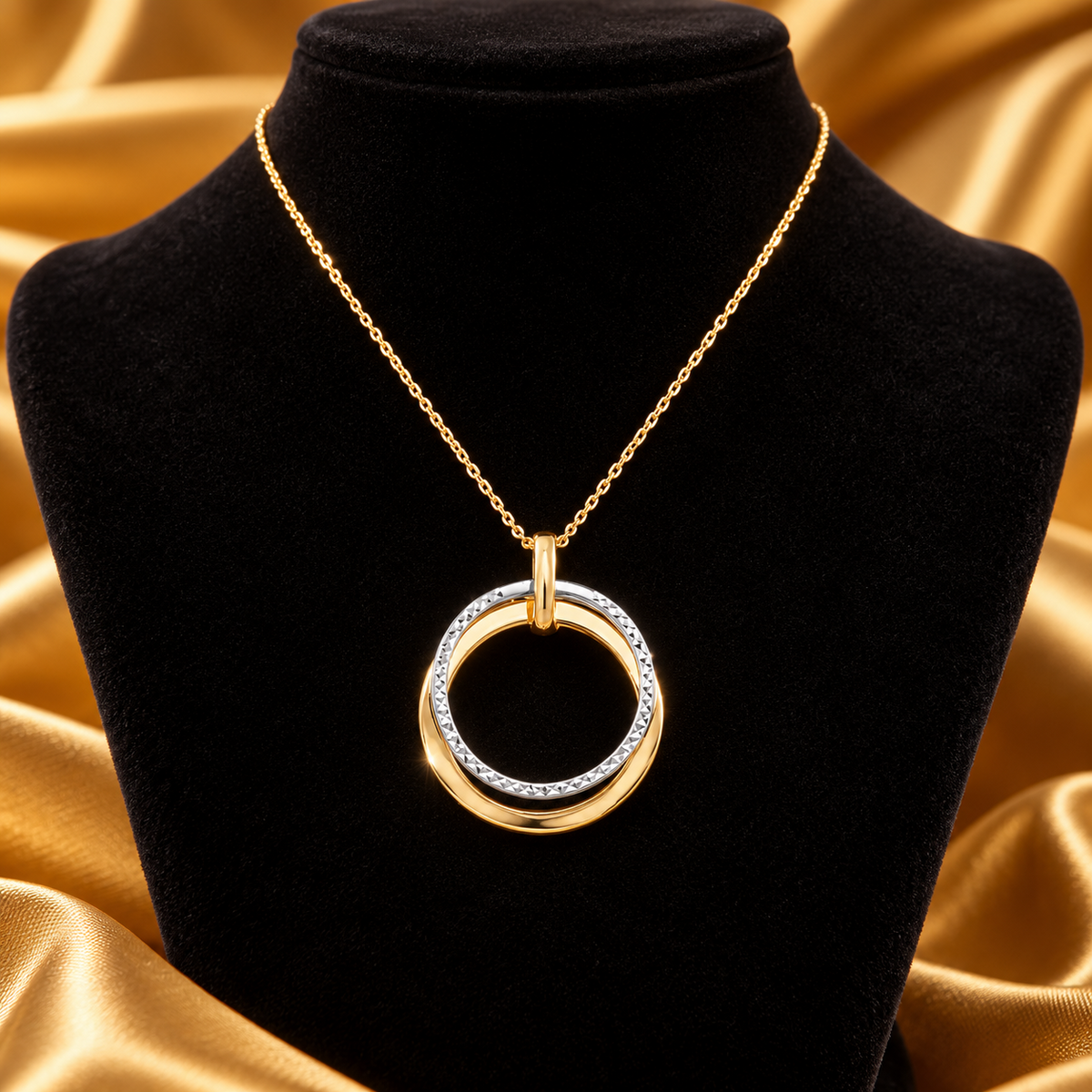 Ladies Overlapping Circle Necklace 9ct 2 Tone Gold 375 Hallmarked British Made