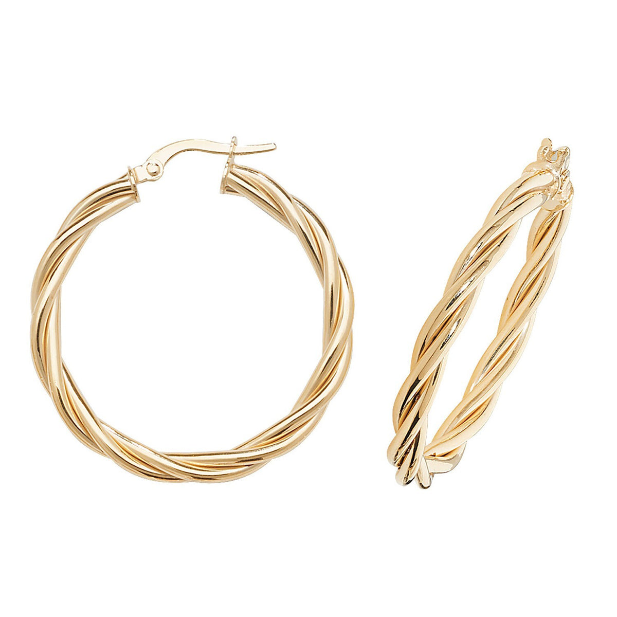 9ct Yellow Gold Twist Hoop Earrings 375 Hallmarked 10mm - 30mm Diameter