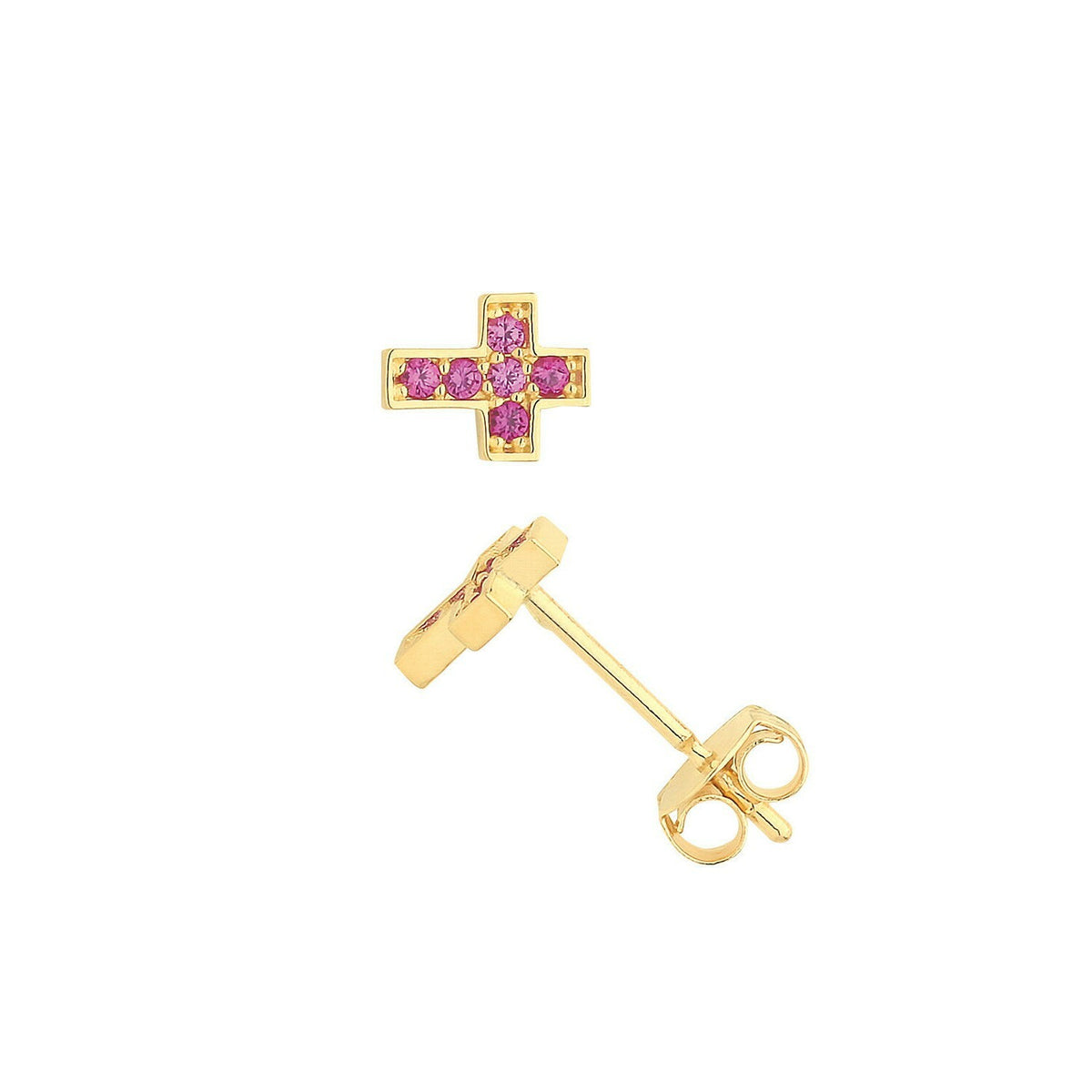 Yellow Gold Ruby Earrings Cross Stud Natural Stone 375 9 Carat New Boxed