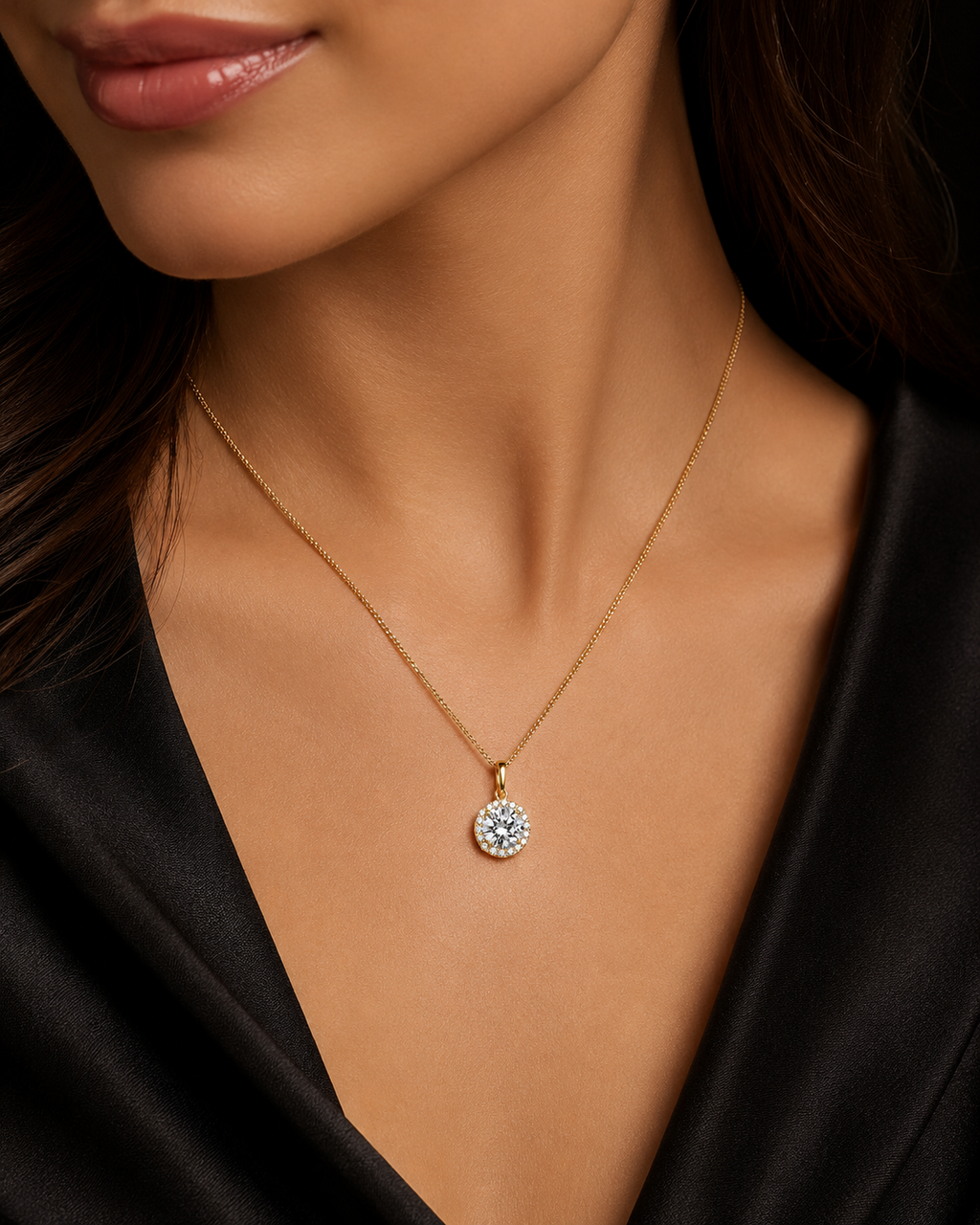 Round Halo 9ct Yellow Gold Pendant 375 Hallmarked British Made All Chain Lengths