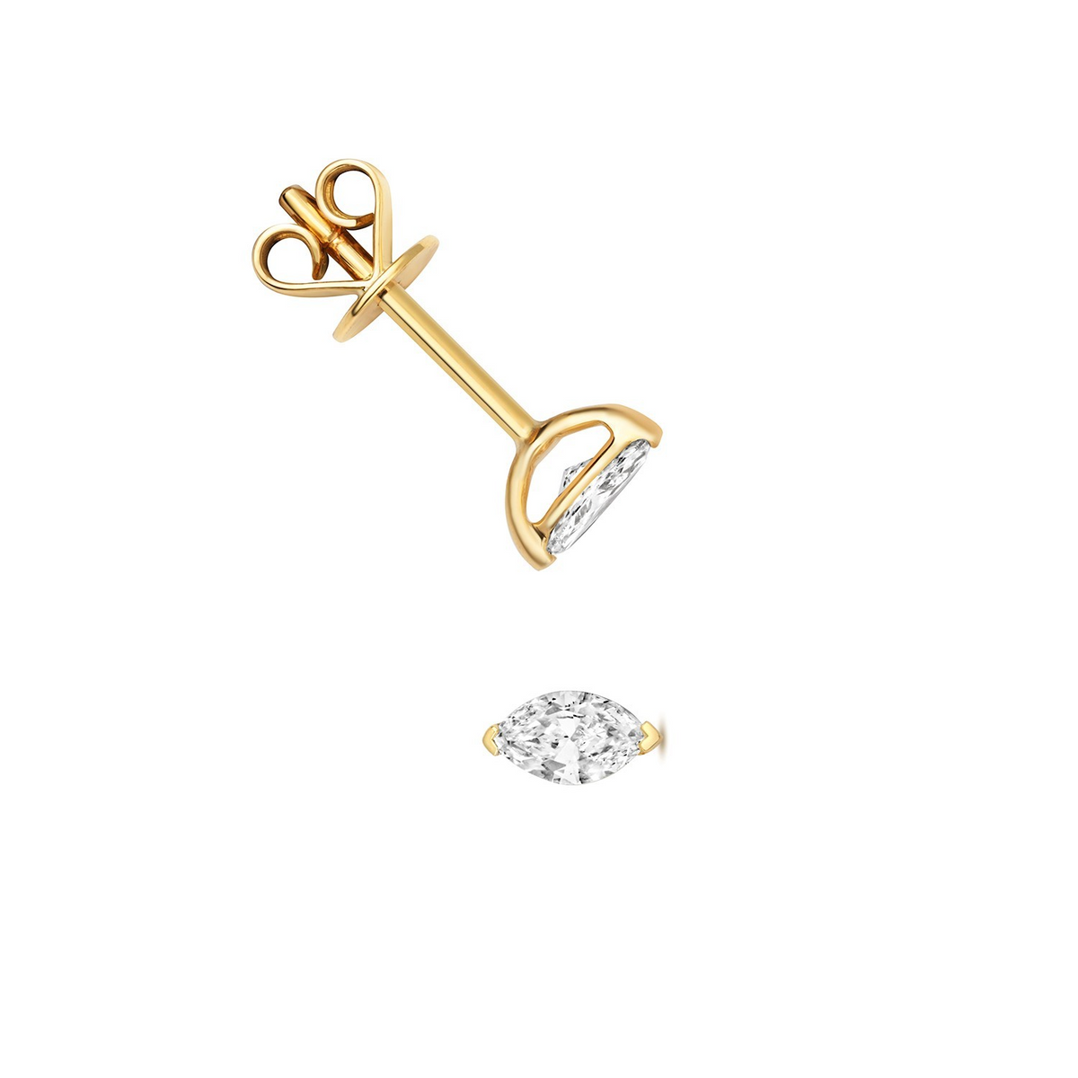 Natural Diamond Marquise Stud Earrings 18ct Yellow Gold Hallmarked British Made