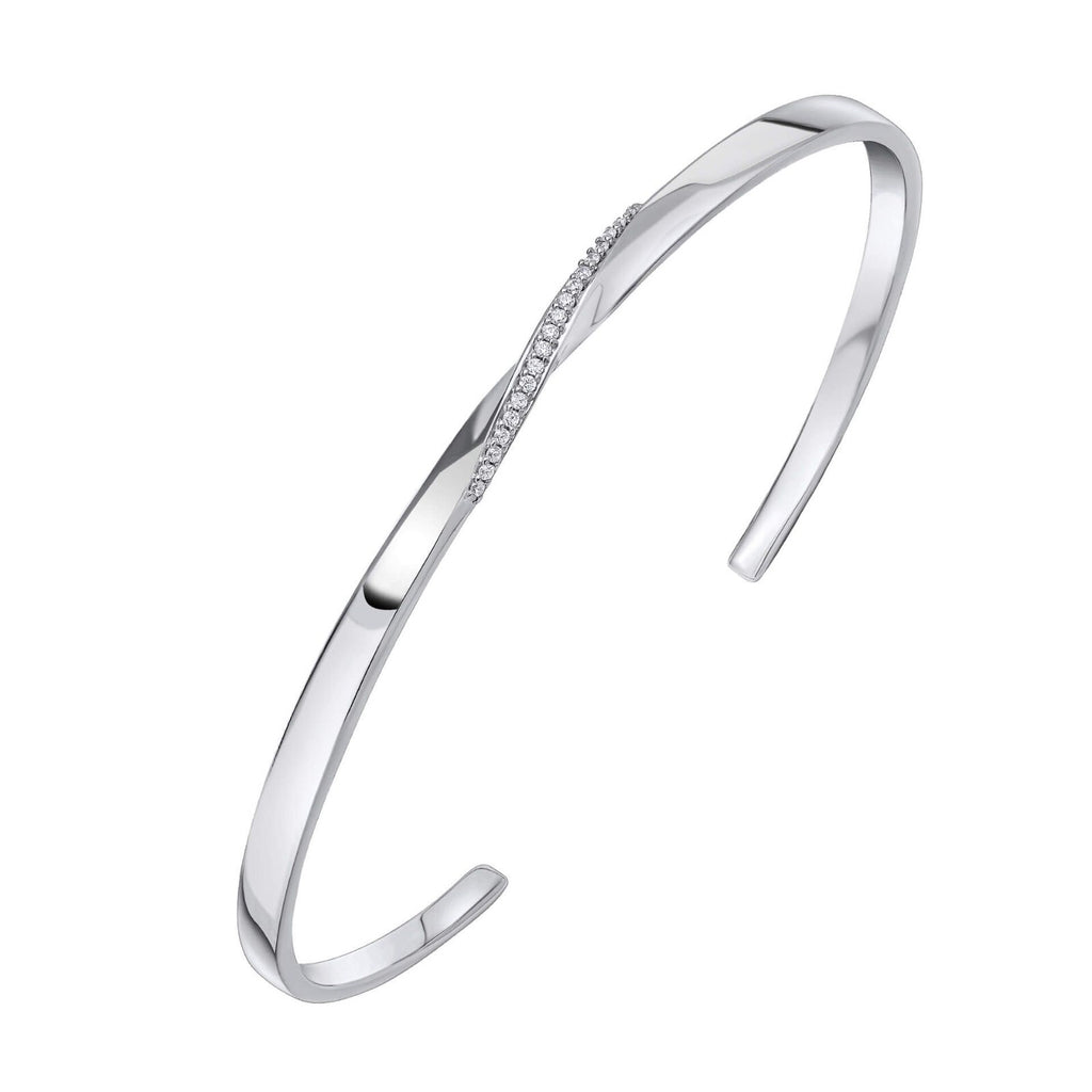 Zircon Twist Open Bangle Sterling Silver 925 Hallmarked Brand New Boxed