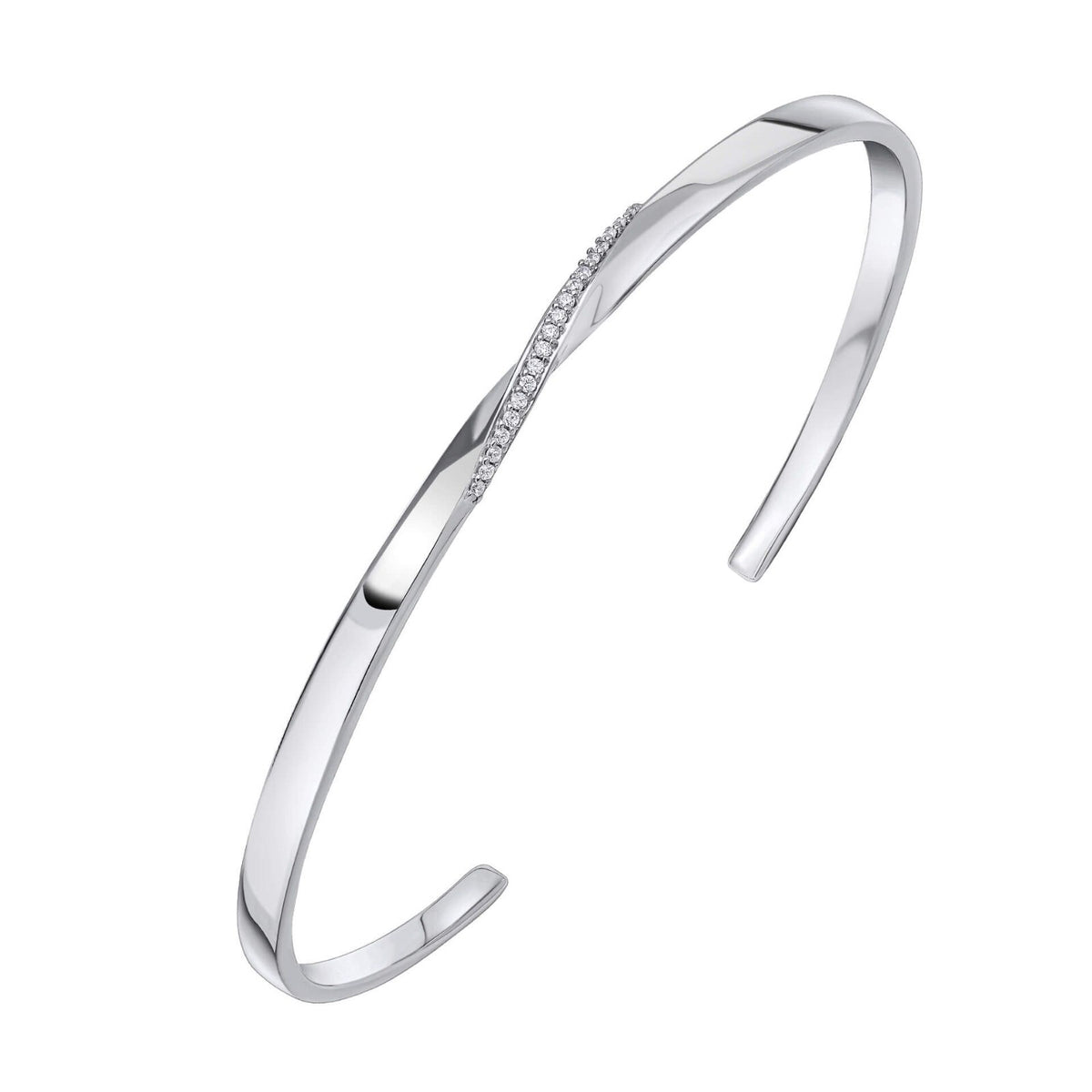 Zircon Twist Open Bangle Sterling Silver 925 Hallmarked Brand New Boxed