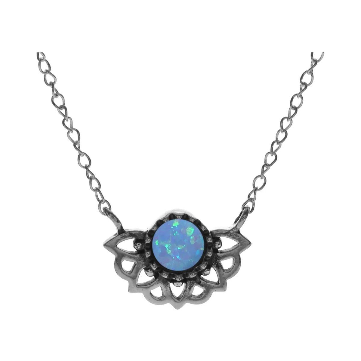 Vintage Blue Opal Necklace Solid Sterling Silver 925 Hallmarked British Made