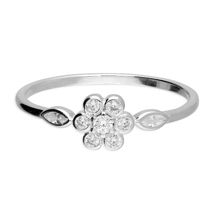 Floral Cluster Ring Sterling Silver 925 Hallmarked British Made Size L - Q
