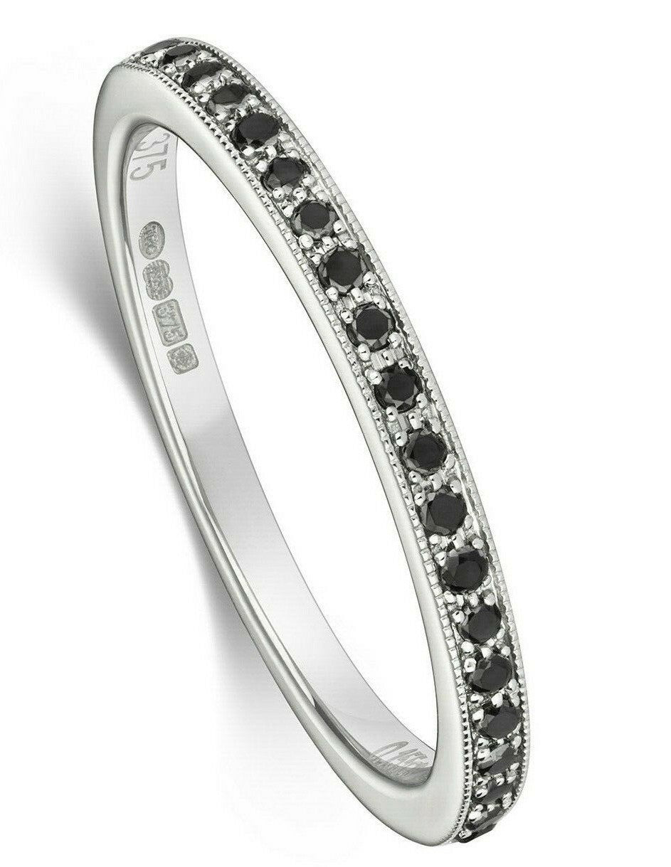 Black Diamond Eternity Ring 9ct White Gold 375 Hallmark Sizes J - Q British Made