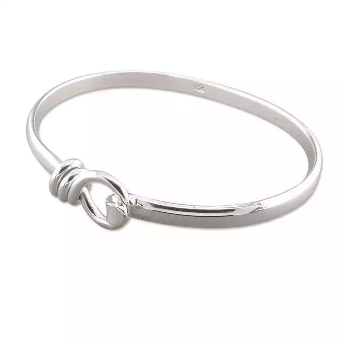 Sterling Silver Bangle Solid Noose Hook British Made Hallmarked Brand New Boxed