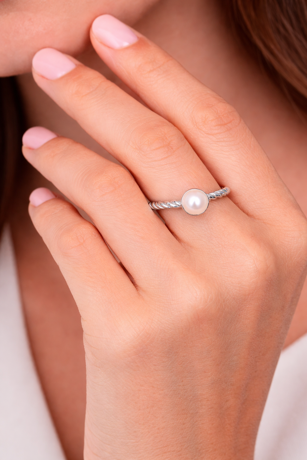 2mm Twist Pearl Ring Sterling Silver 925 Hallmarked British Made Size K - R