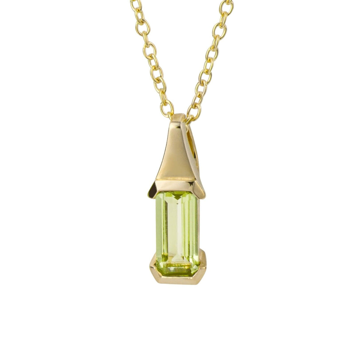 Elongated Peridot Pendant 9ct Yellow Gold 375 Hallmarked British Made