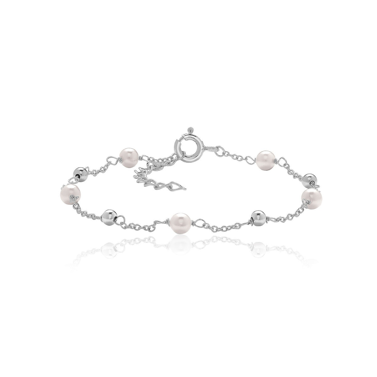 Pearl & Polished Bead Bracelet Sterling Silver 925 Hallmarked Brand New Boxed