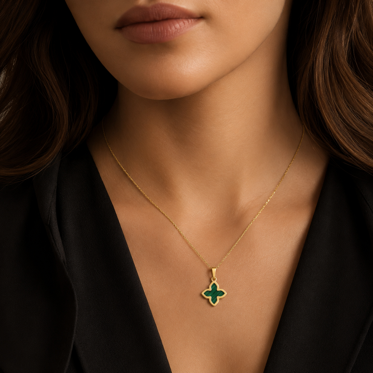 Floral Malachite 9ct Yellow Gold Pendant 375 Hallmarked All Chain Lengths