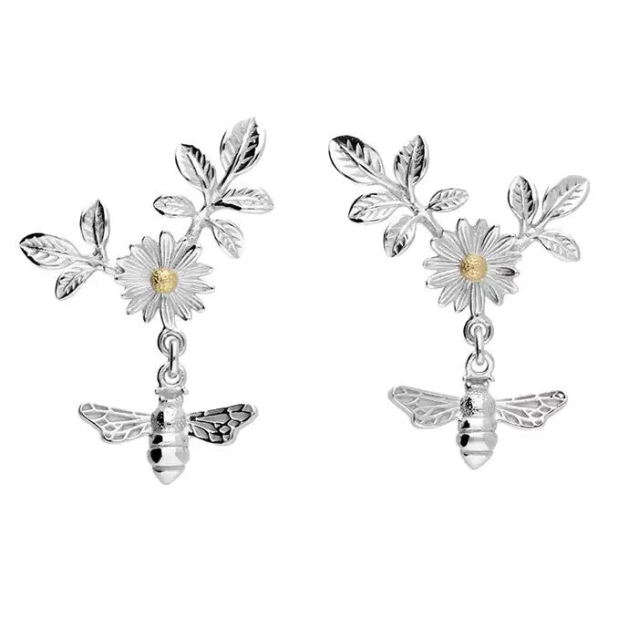 Daisy Bumble Bee Drop Earrings 18ct Yellow Gold Plated Hallmarked British Made