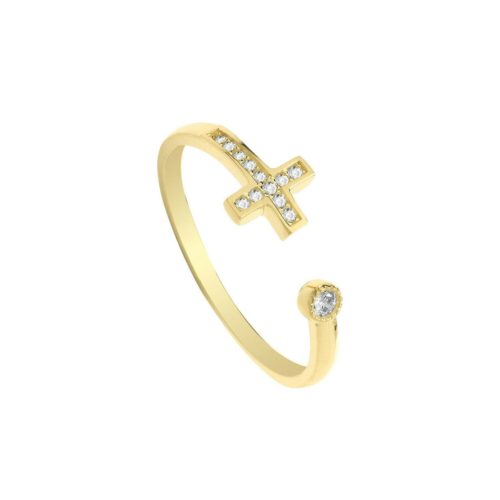 Gemstone Cross Open Ring 9ct Yellow Gold Hallmarked Sizes J - R British Made