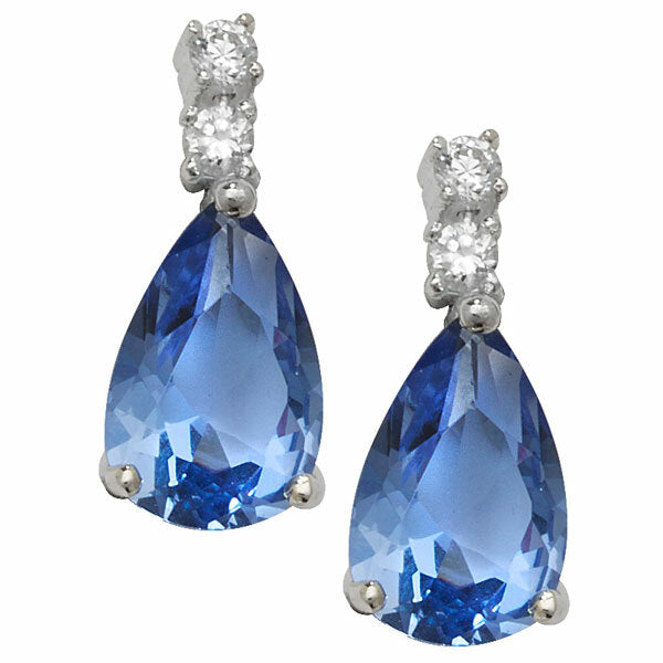 Sapphire Teardrop Gemstone Earrings Solid Sterling Silver 925 Hallmark New Boxed