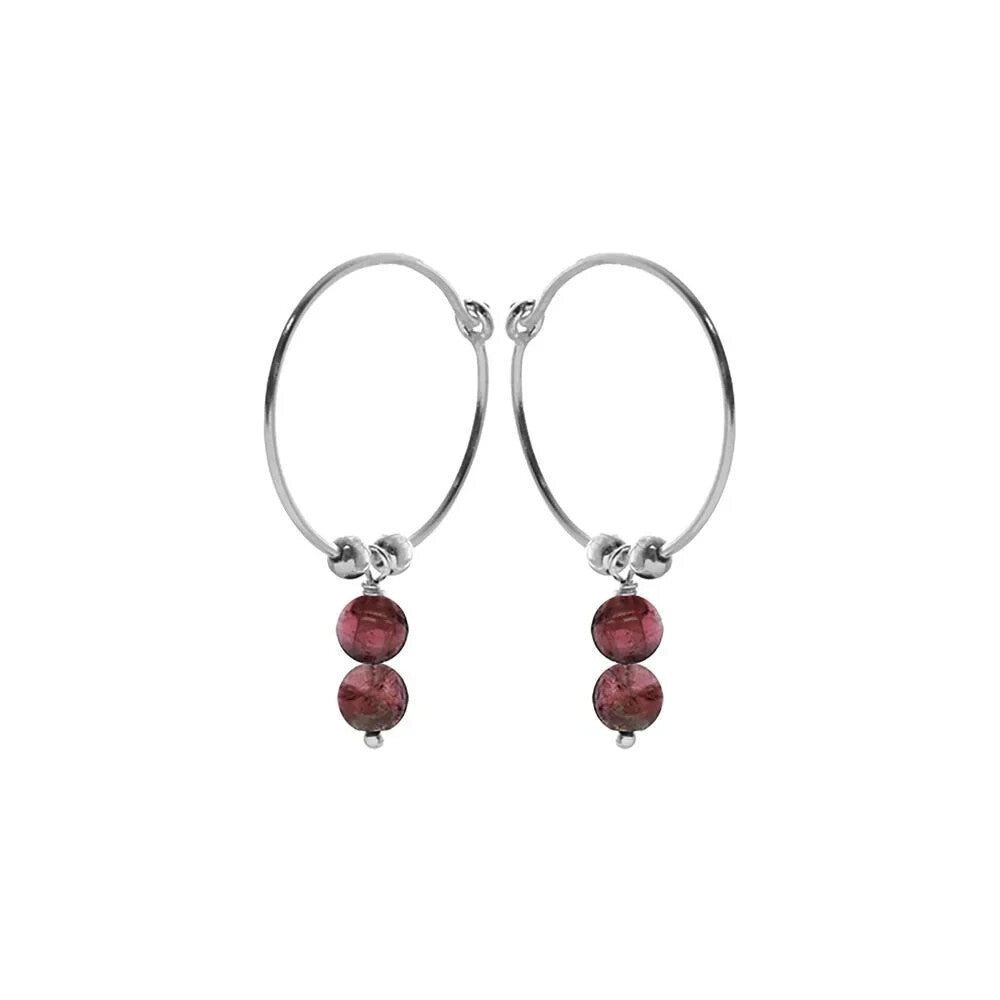 Garnet Double Drop Hoop Earrings Sterling Silver 925 Hallmarked Brand New Boxed