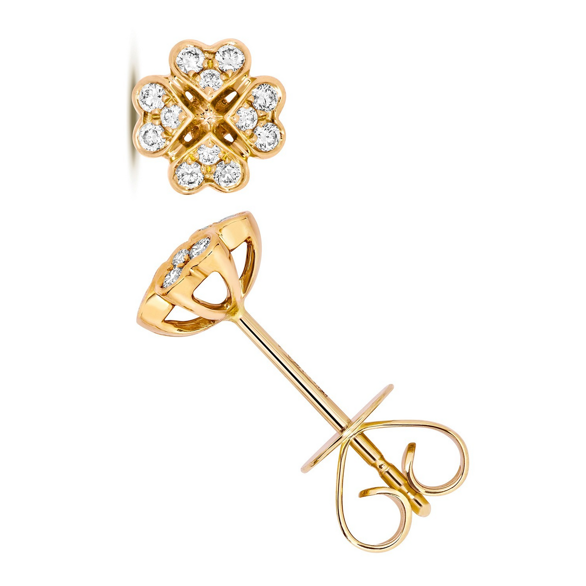 12 Natural Diamond Clover Stud Earrings 18ct Yellow Gold Hallmarked British Made