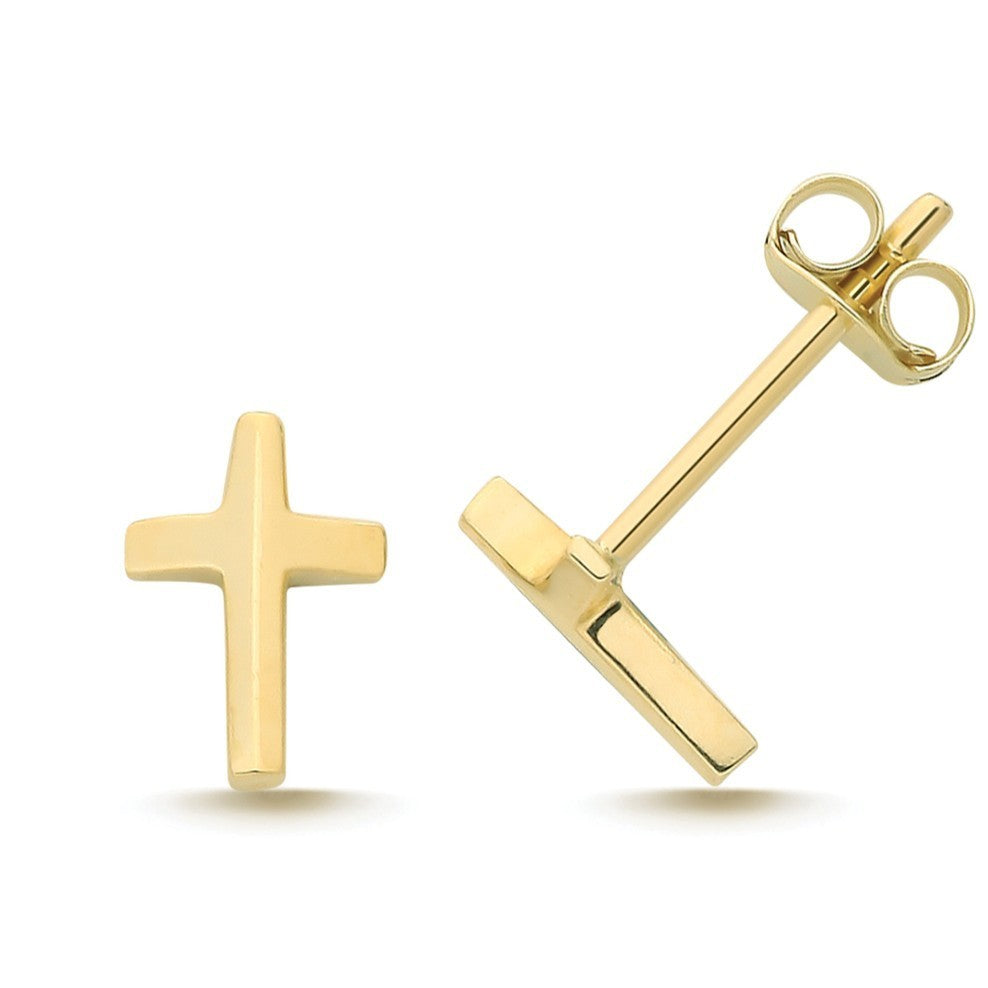 Traditional Cross Stud Earrings 9ct Yellow Gold 375 Hallmarked Brand New Boxed