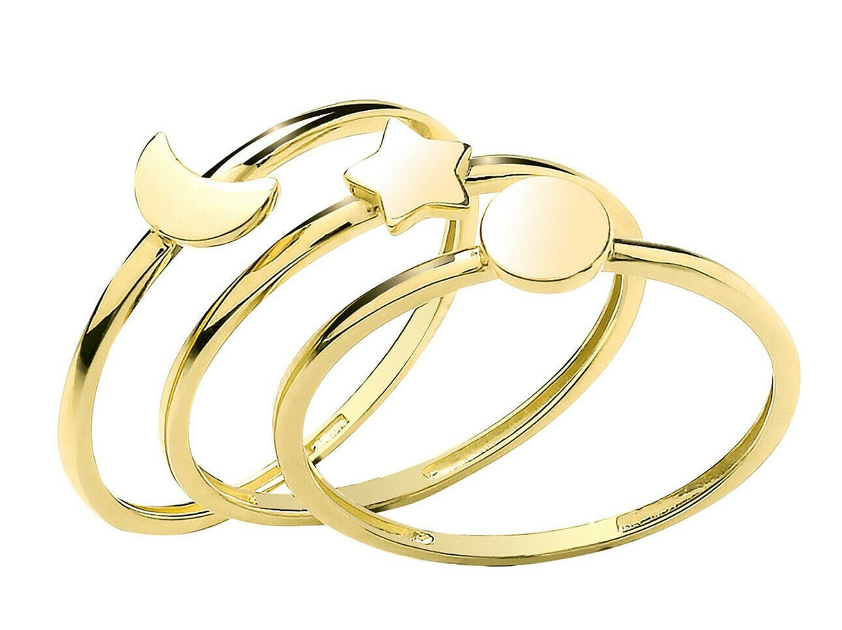 Sun Moon Star Stacking Ring 9ct Yellow Gold Hallmarked Sizes K - Q British Made