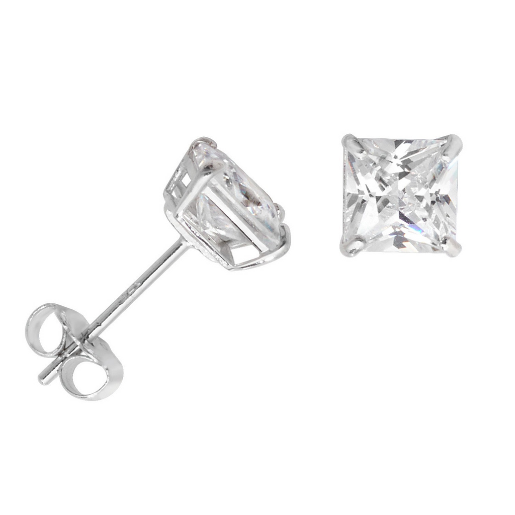 5mm Solitaire Cushion Stud Earrings 9ct White Gold 375 Hallmark Brand New Boxed