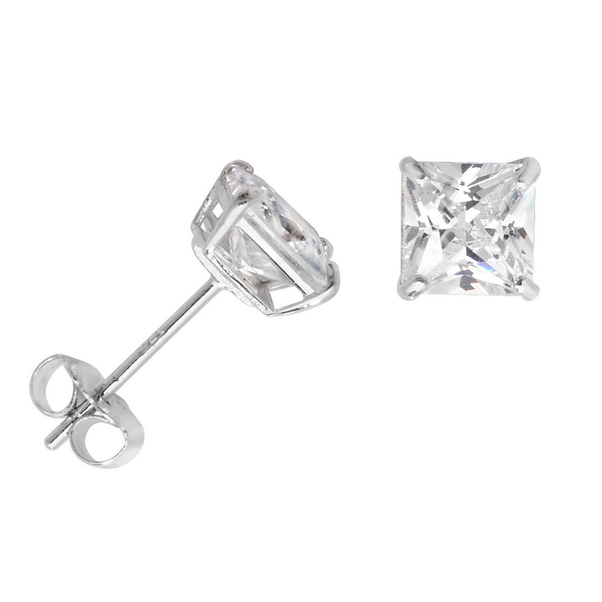 5mm Solitaire Cushion Stud Earrings 9ct White Gold 375 Hallmark Brand New Boxed