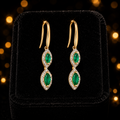 Emerald And Diamond Marquise Earrings 9ct Yellow Gold 375 Hallmark British Made