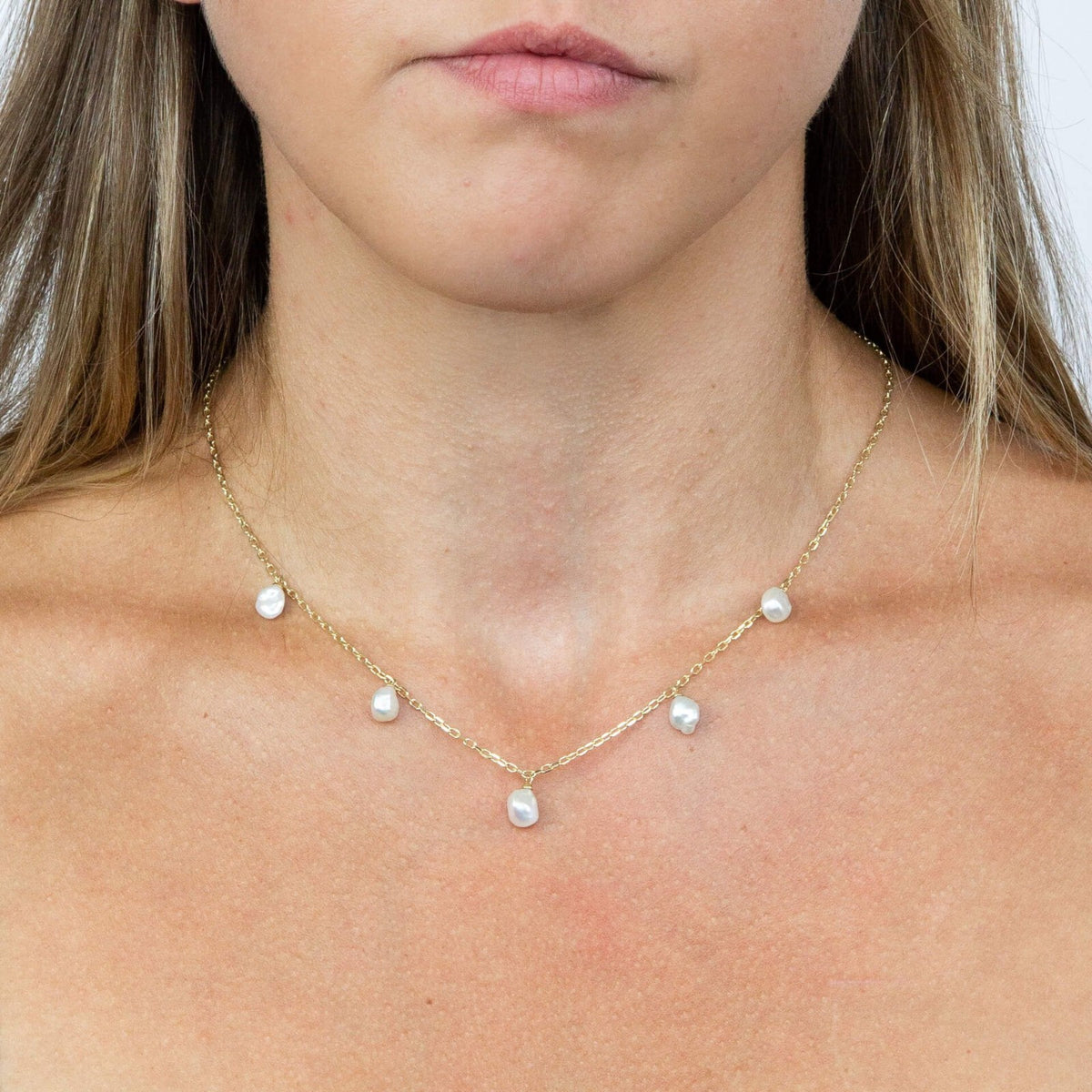 Keshi Pearl Charm Necklace 9ct Yellow Gold 375 Hallmarked British Made 43cm