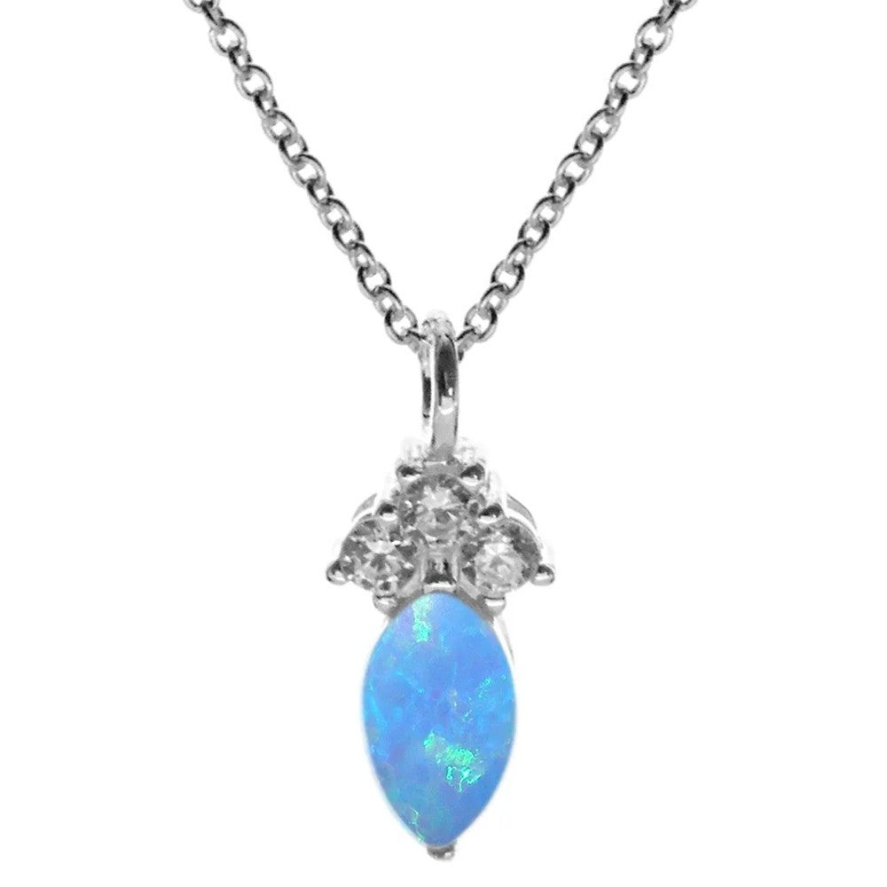 Natural Marquise Opal Necklace Solid Sterling Silver 925 Hallmarked British Made
