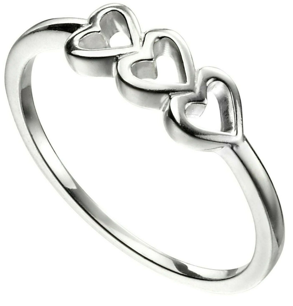 Sterling Silver Triple Heart Ring 925 Hallmarked Size K - S British Made